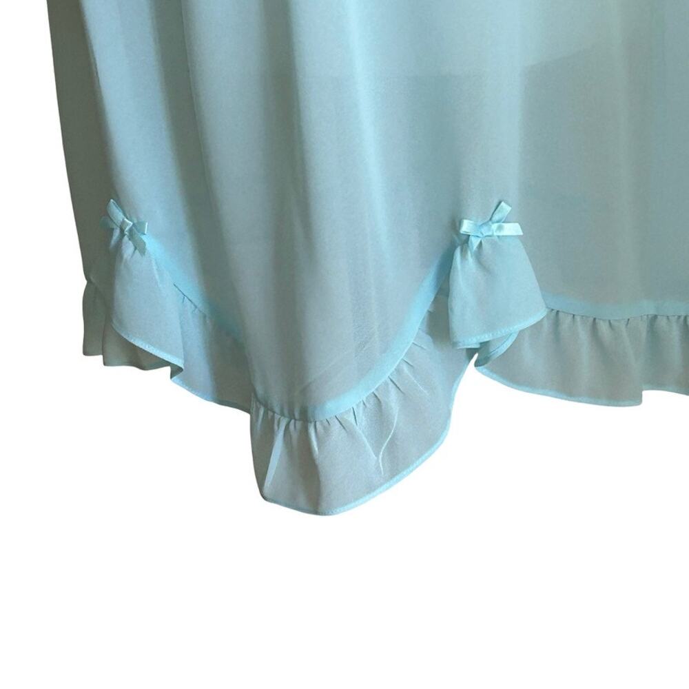 Vintage Style Light Blue Chiffon Nighty Lace Back Bow Ruffle Hem XS S - Picture 4 of 5